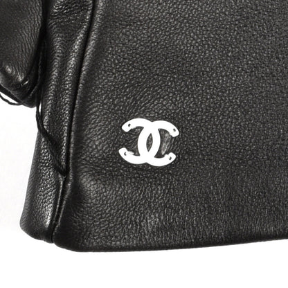 Chanel Lambskin CC Gloves 7 Black White 3 of 5