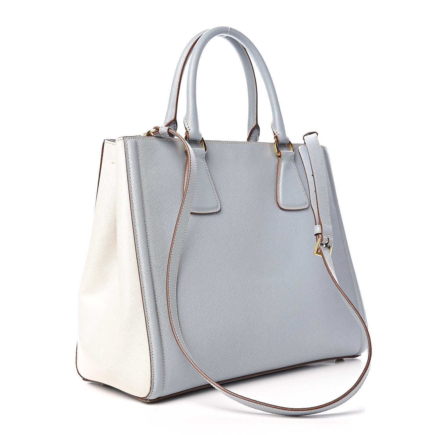 Prada Saffiano Lux Medium Bi-Color Tote Lago Talco 3 of 11