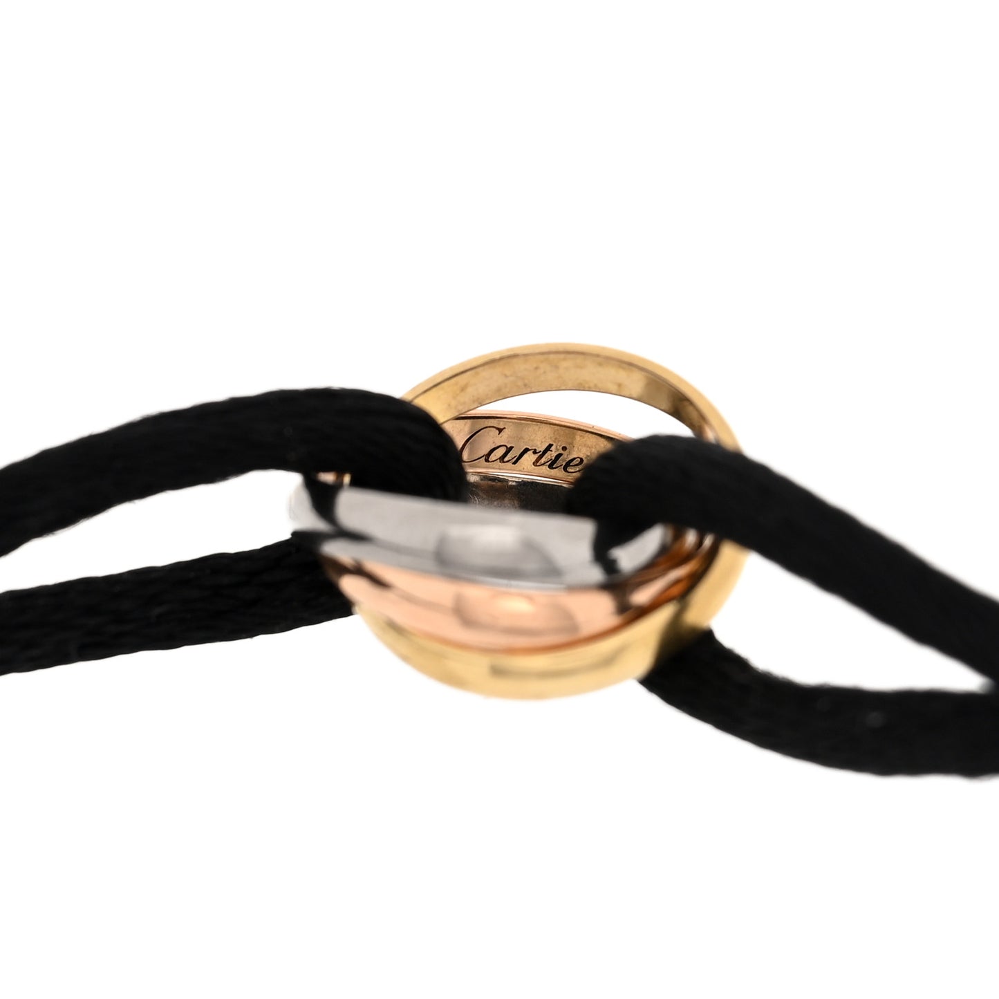 18K Pink Yellow White Gold Trinity Adjustable Cord Bracelet Black