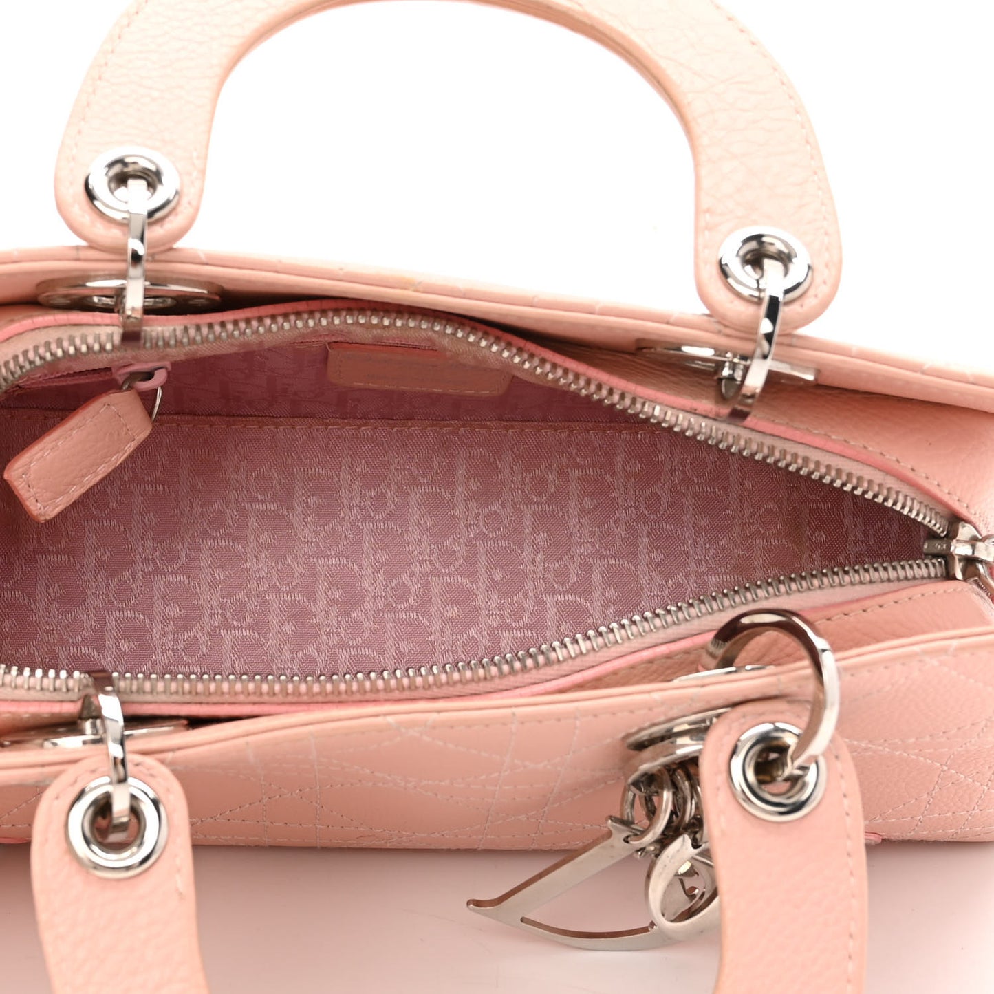 Calfskin Cannage Stitched Small East West Lady Dior Rose Clair