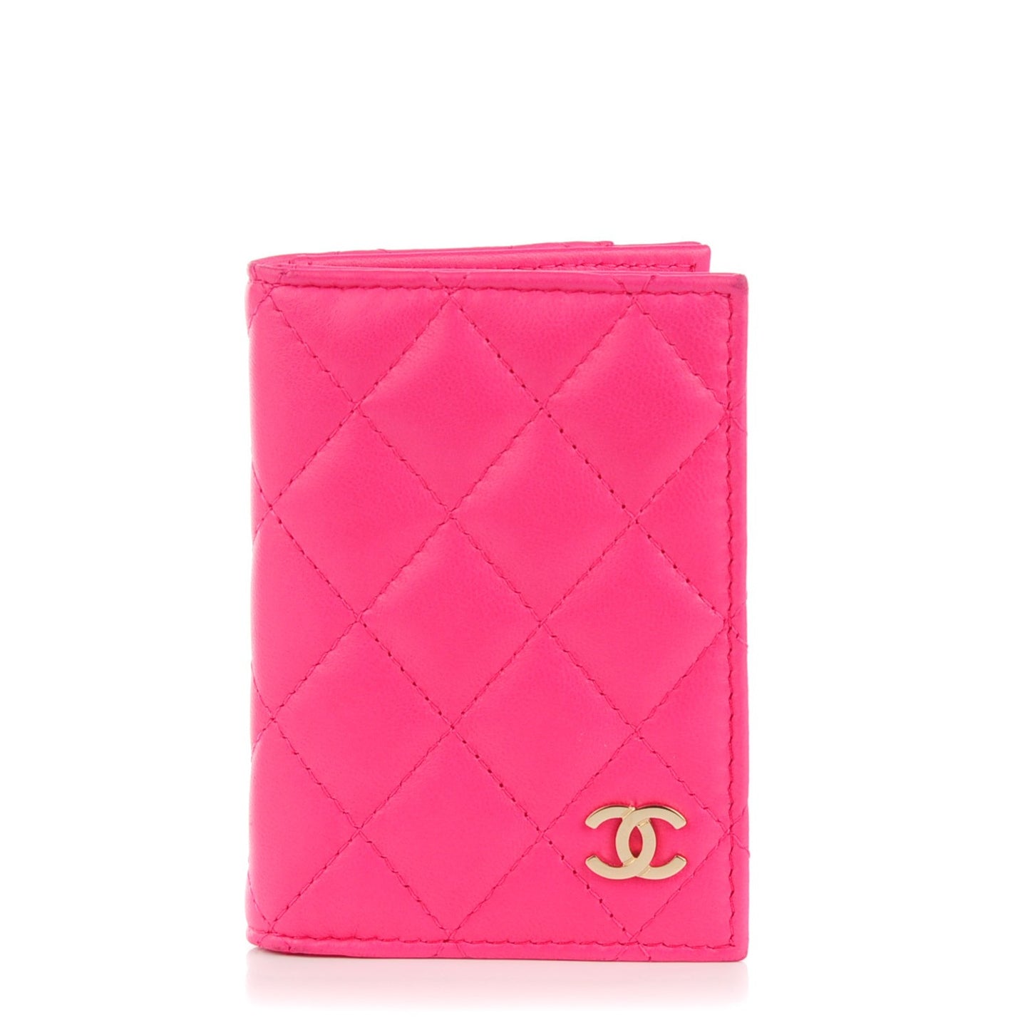 Lambskin Quilted Card Holder Wallet Fuchsia