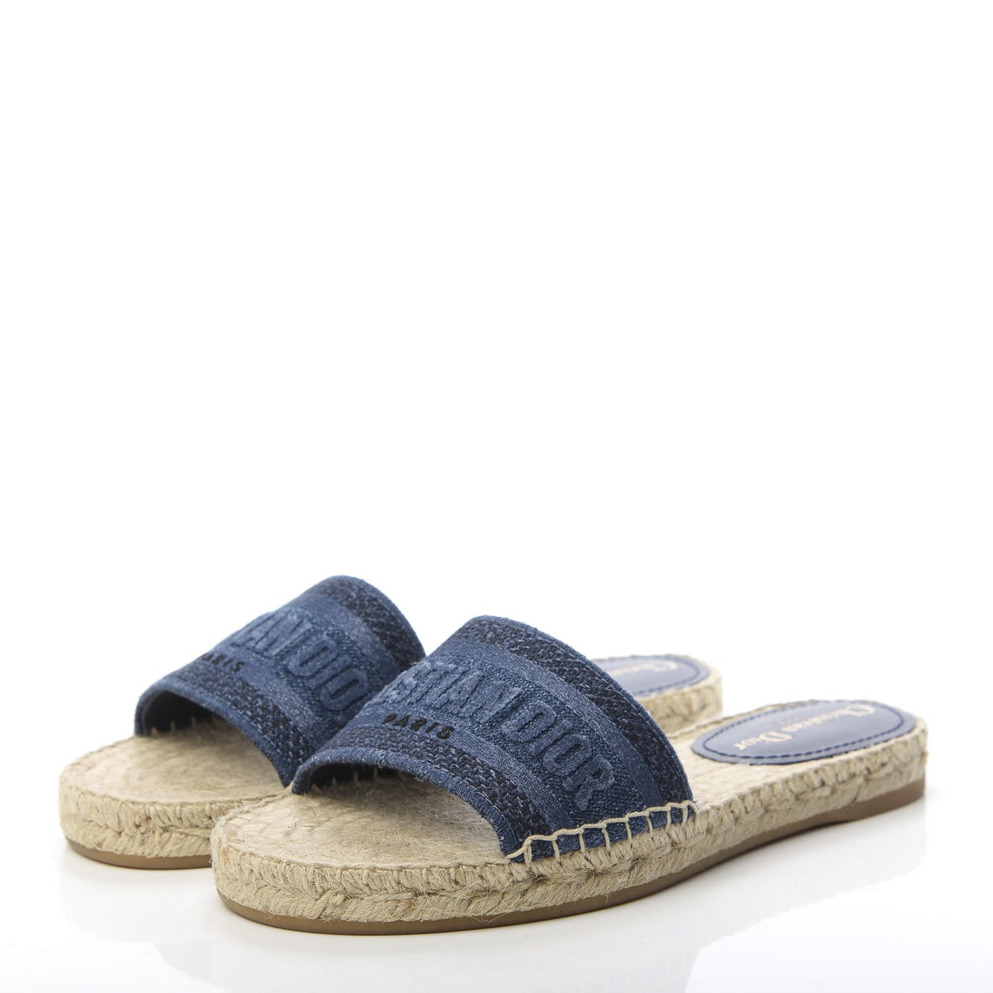 Denim Embroidered Granville Espadrille Flat Slide Sandals 37