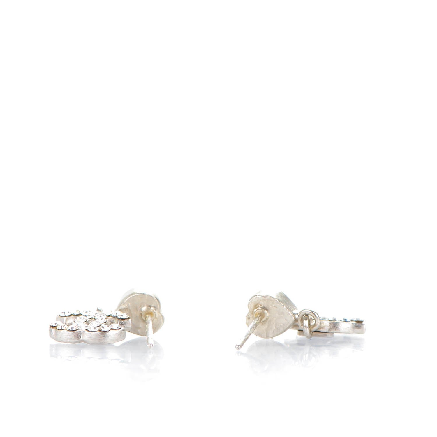 Chanel Crystal Heart CC Drop Earrings Silver 3 of 5