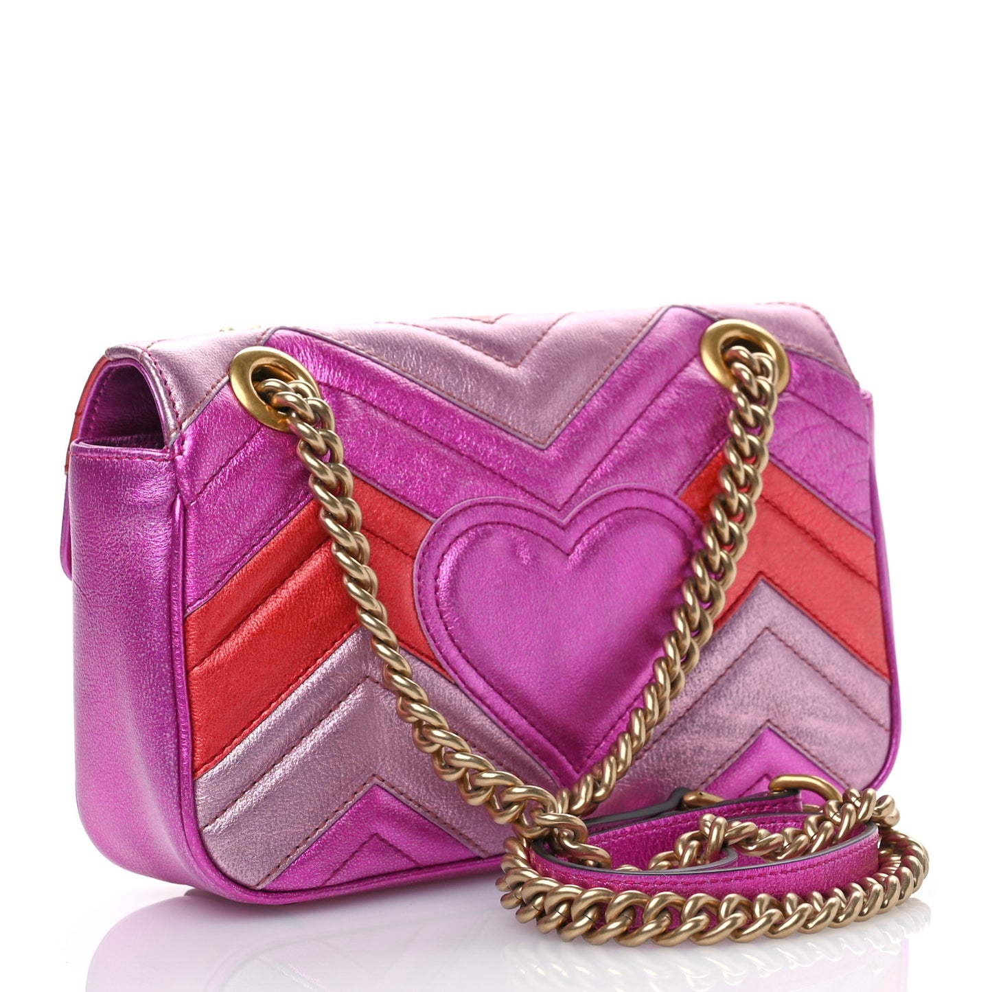 Metallic Calfskin Matelasse Mini GG Marmont Shoulder Bag Fuchsia