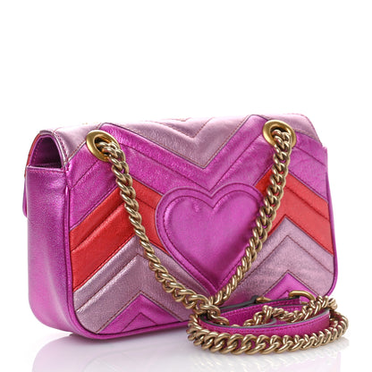 Gucci Metallic Calfskin Matelasse Mini GG Marmont Shoulder Bag Fuchsia 3 of 10