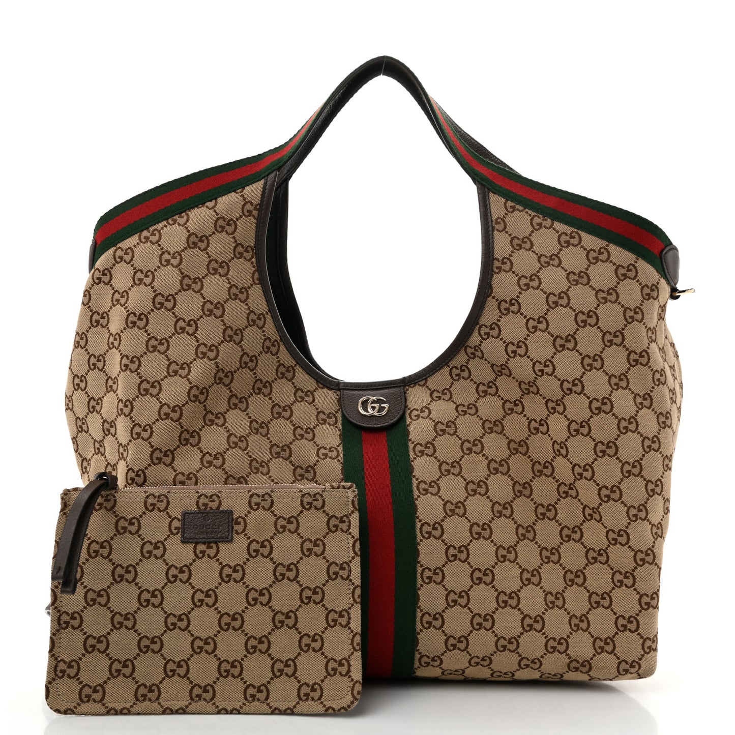GG Monogram Web Large Giglio Tote Beige Brown