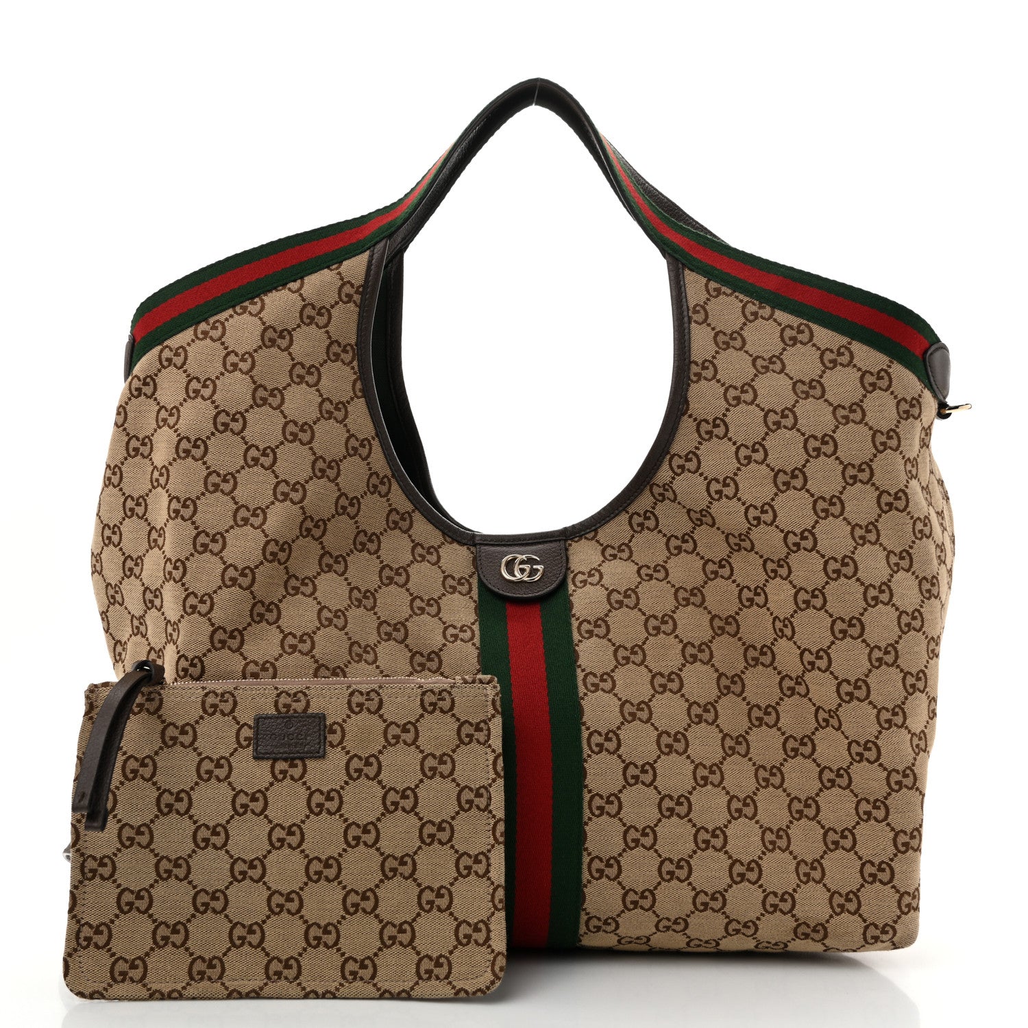 Gucci GG Monogram Web Large Giglio Tote Beige Brown 4 of 26