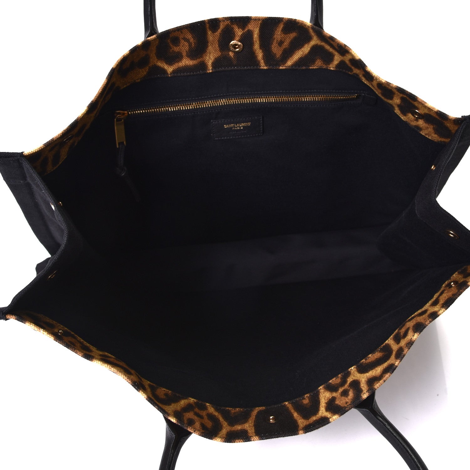 Saint Laurent Canvas Calfskin Leopard Print Rive Gauche Noe Tote Natural Black 4 of 4