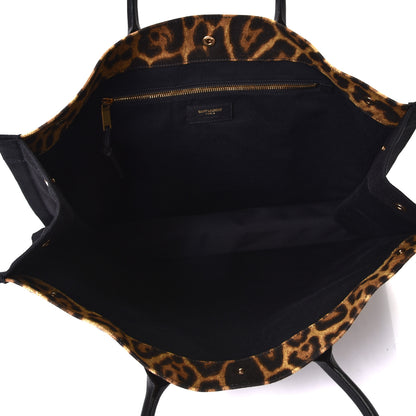Saint Laurent Canvas Calfskin Leopard Print Rive Gauche Noe Tote Natural Black 4 of 4