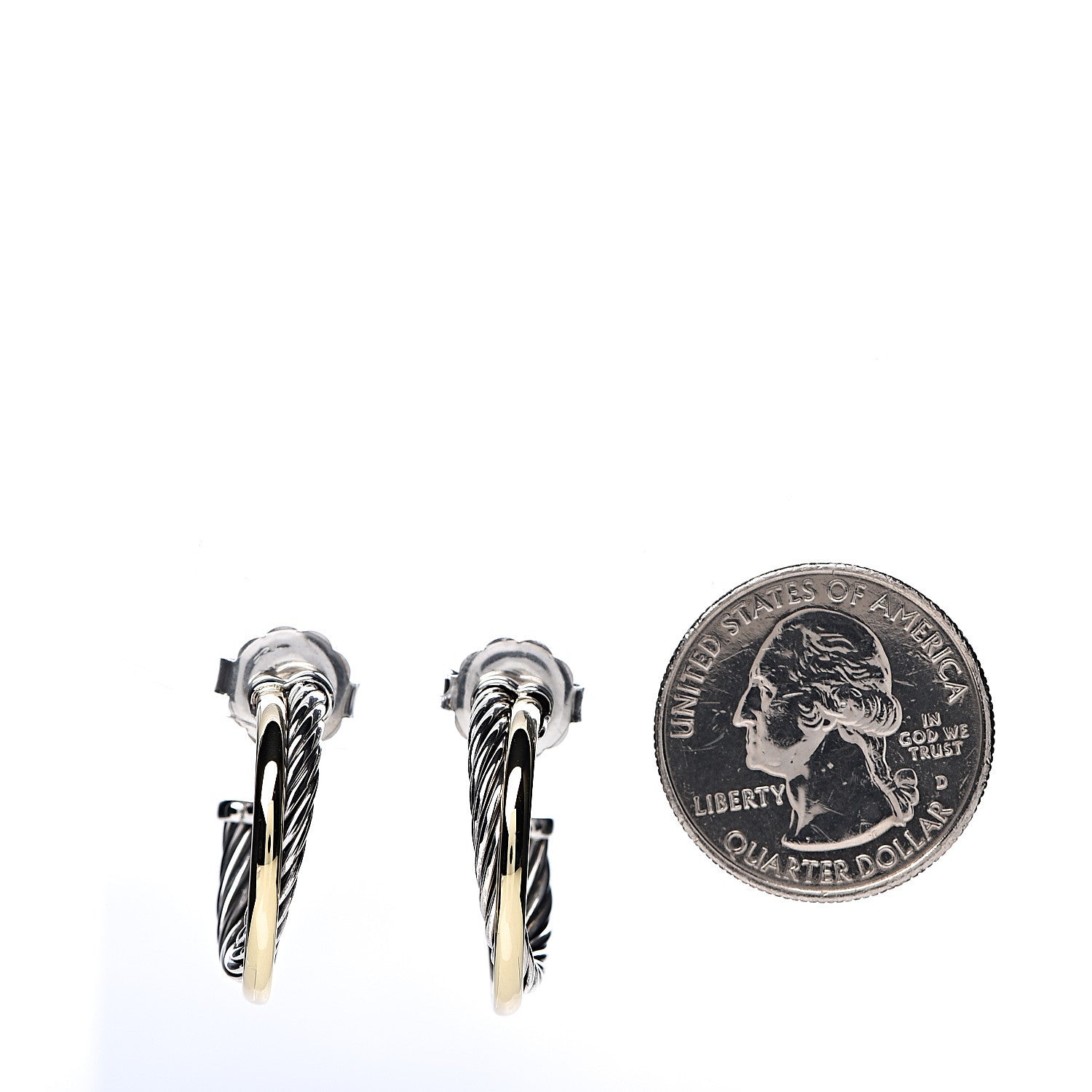 David Yurman Sterling Silver 18K Yellow Gold 23mm Crossover Cable Hoop Earrings 2 of 4