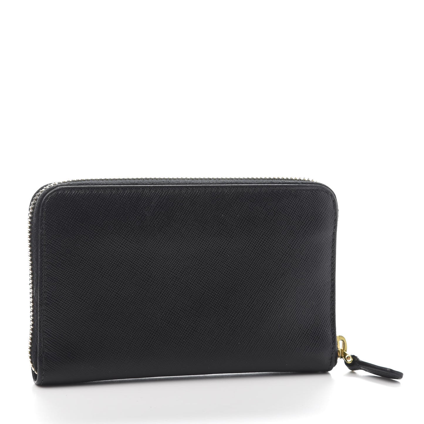 Saffiano Metal Zip Around Wallet Black
