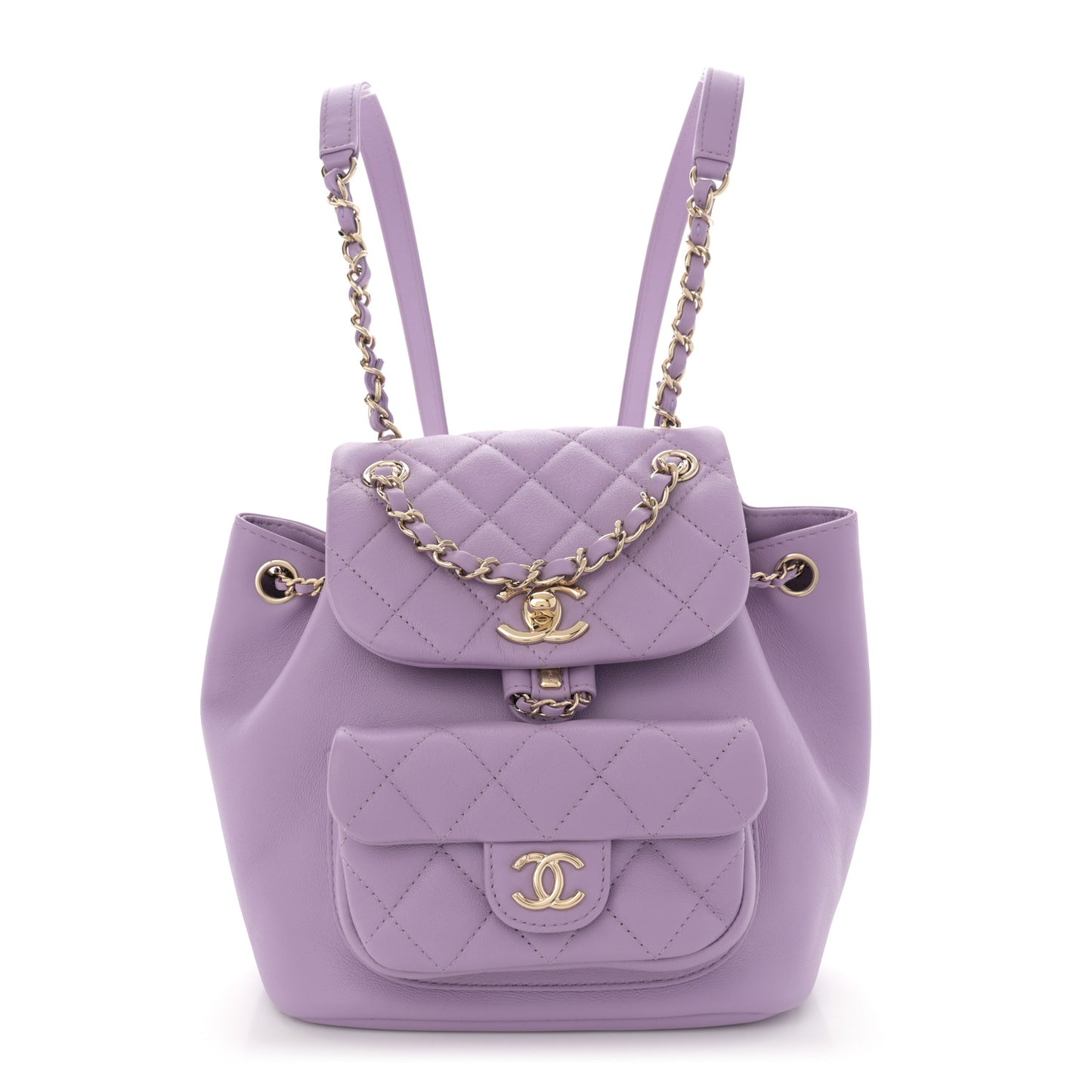 Lambskin Quilted Small Duma Drawstring Backpack Light Purple