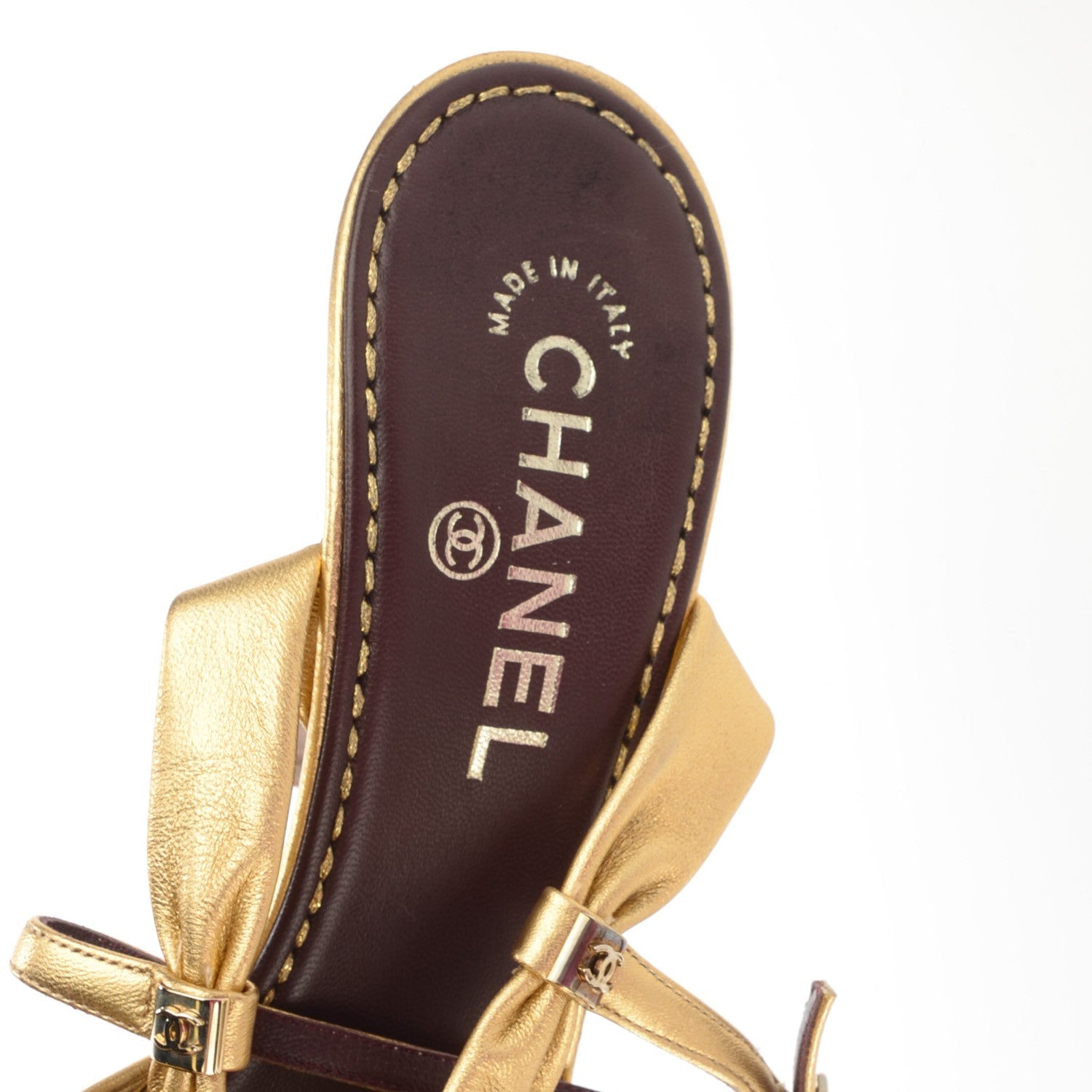 Chanel Metallic Lambskin CC Sandals 39.5 Gold 5 of 7