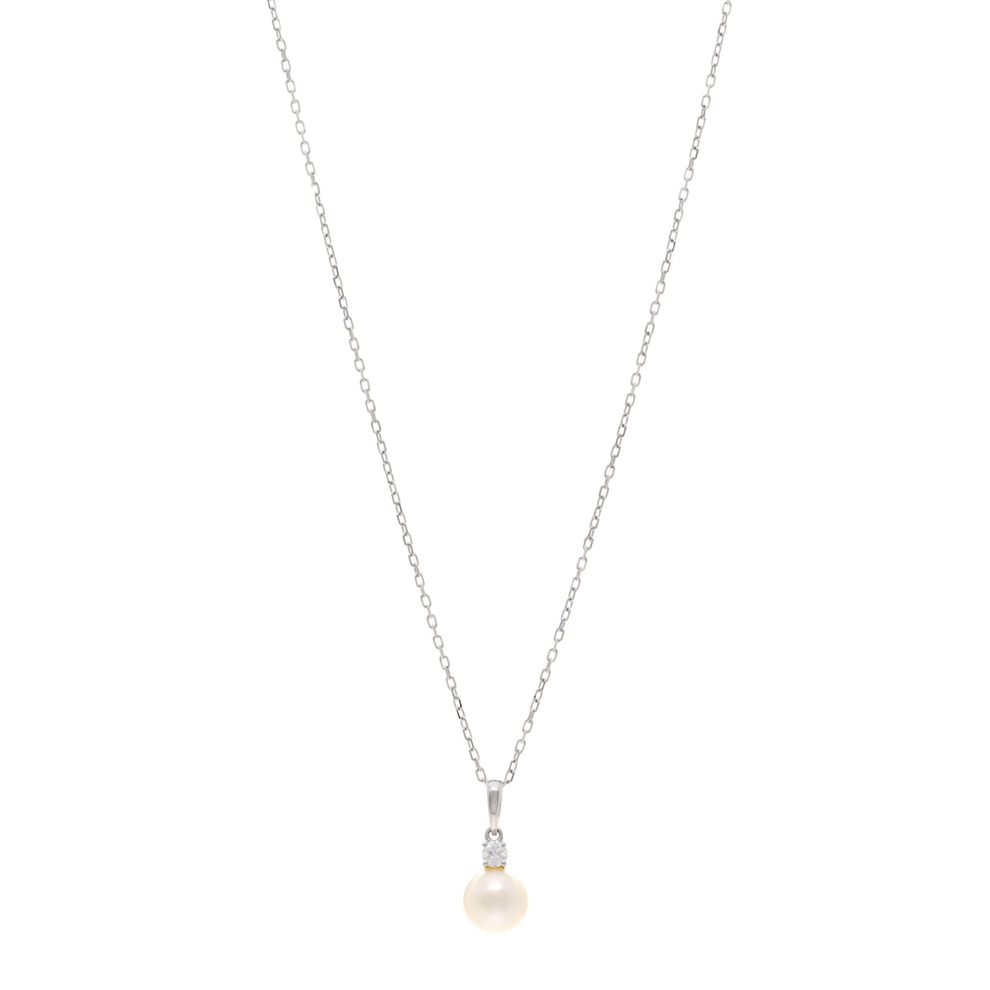 18K White Gold Diamond Akoya Pearl 8mm Morning Dew Pendant Necklace