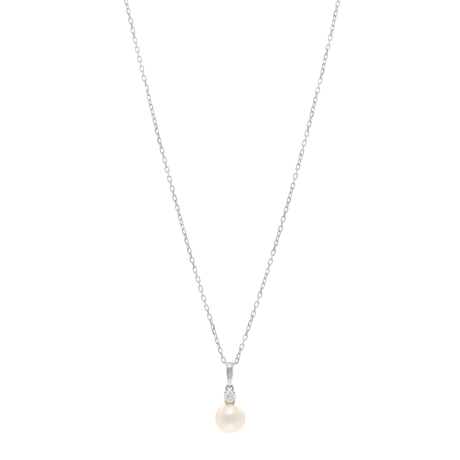 Mikimoto 18K White Gold Diamond Akoya Pearl 8mm Morning Dew Pendant Necklace 1 of 5