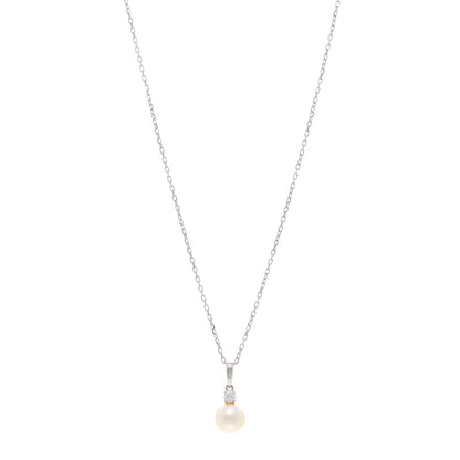 Mikimoto 18K White Gold Diamond Akoya Pearl 8mm Morning Dew Pendant Necklace 1 of 5