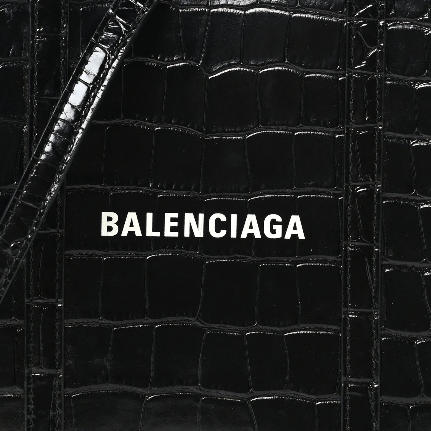 Shiny Calfskin Logo Crocodile Embossed XXS Everyday Tote Black