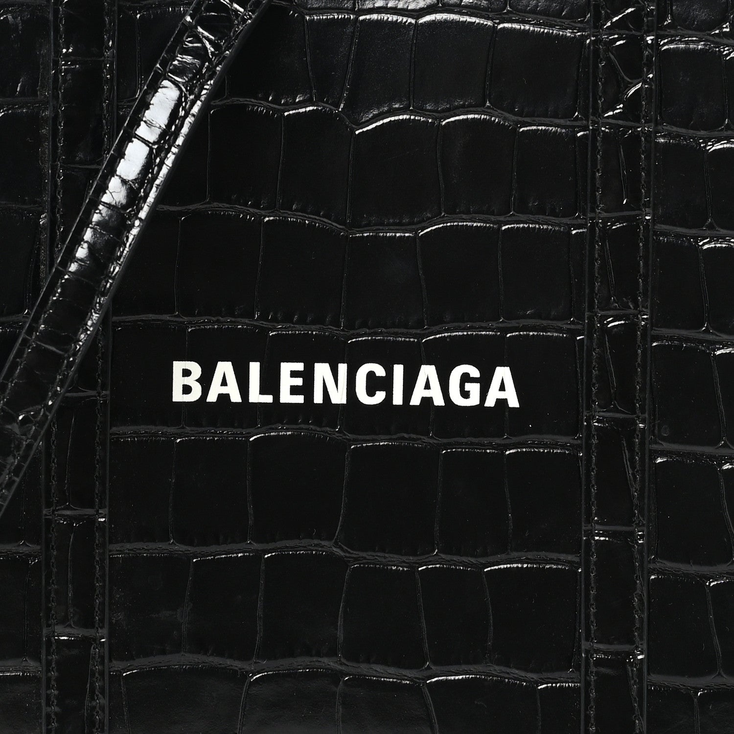 Balenciaga Shiny Calfskin Logo Crocodile Embossed XXS Everyday Tote Black 7 of 9