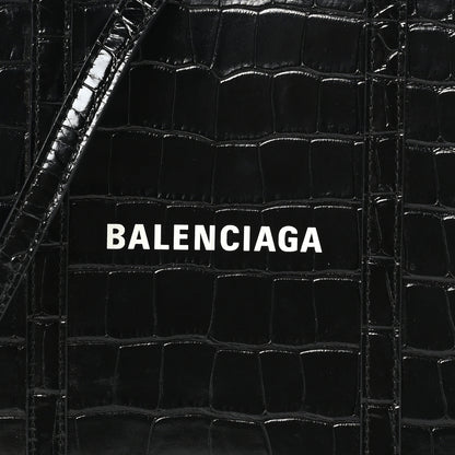 Balenciaga Shiny Calfskin Logo Crocodile Embossed XXS Everyday Tote Black 7 of 9