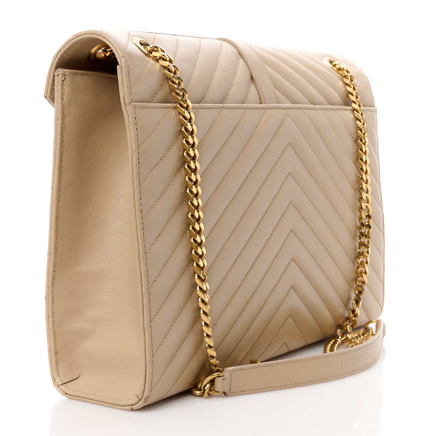 Saint Laurent Grain De Poudre Matelasse Chevron Large Monogram Satchel Dark Beige 3 of 11