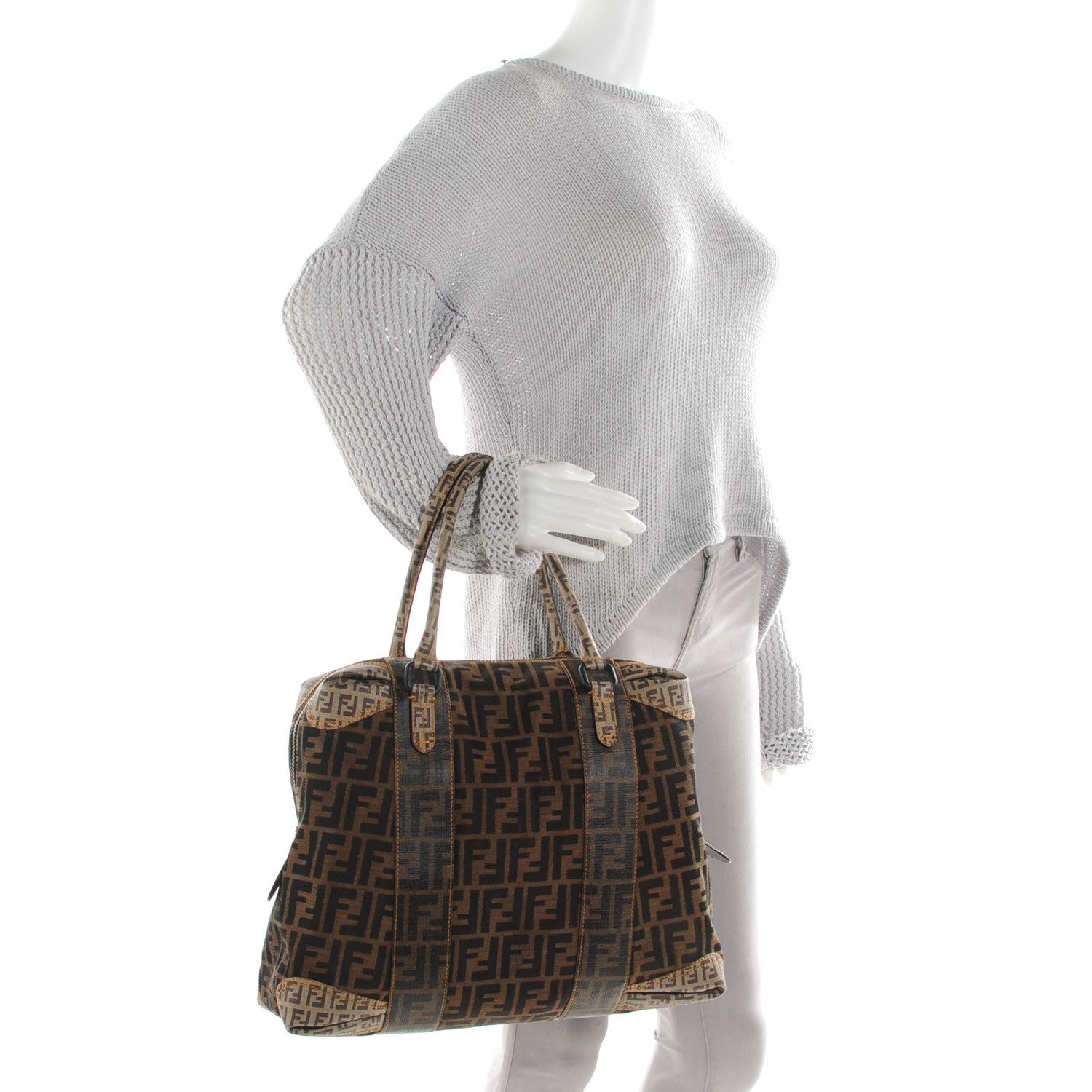 Fendi Zucca Zucchino Spalmati Large B Mix Tote Tobacco 3 of 10