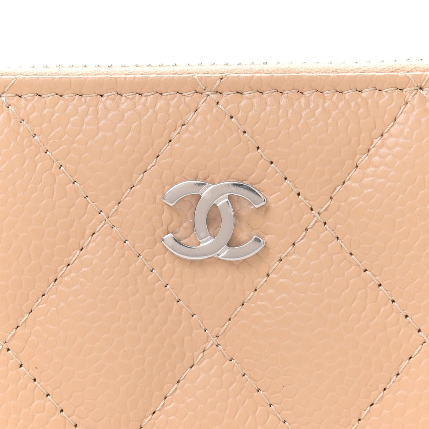 Caviar Quilted Zip Around Coin Purse Beige