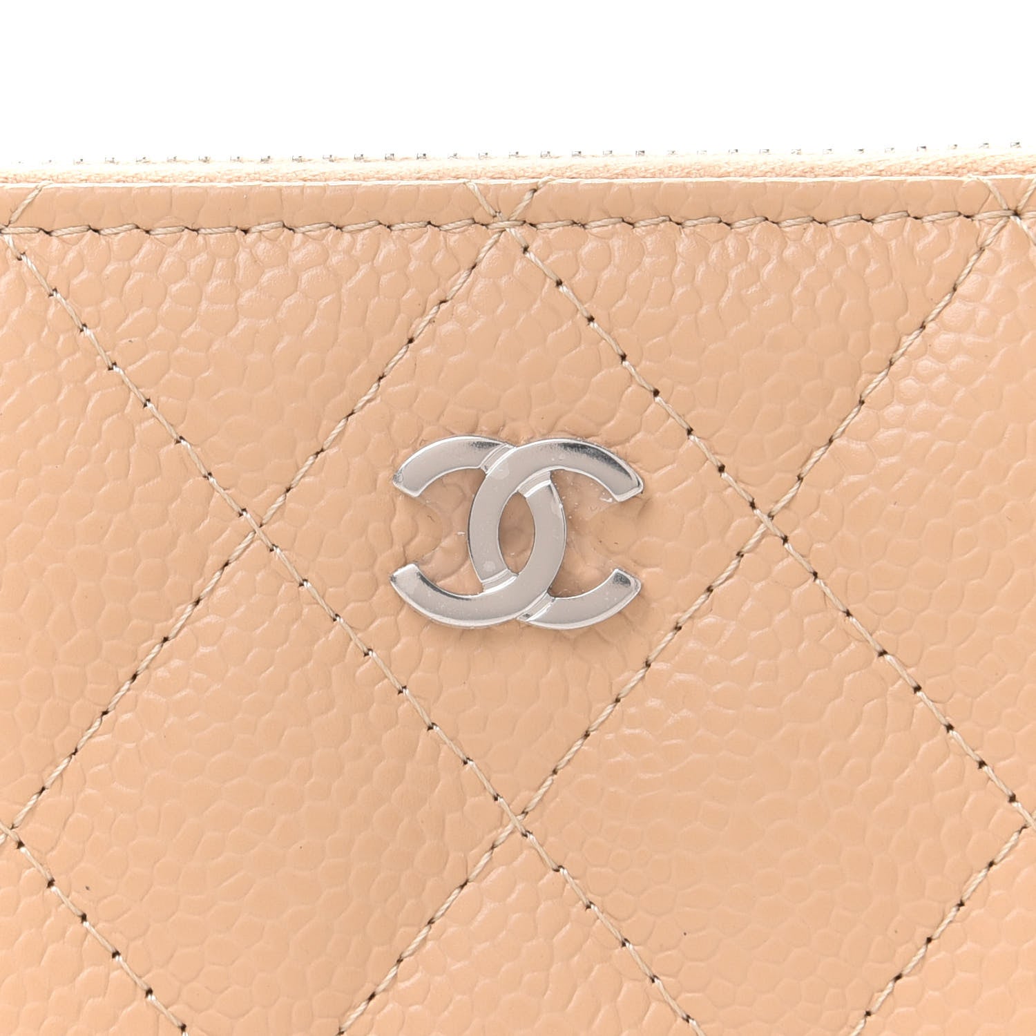 Chanel Caviar Quilted Zip Around Coin Purse Beige 8 of 9