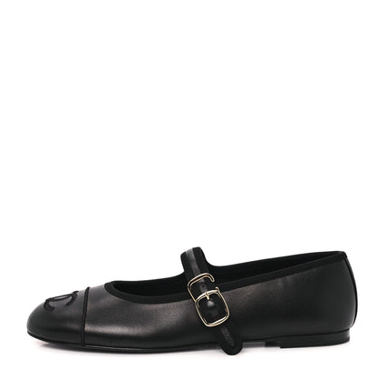 Chanel Lambskin Mary Jane Flats 37.5 Black 1 of 9