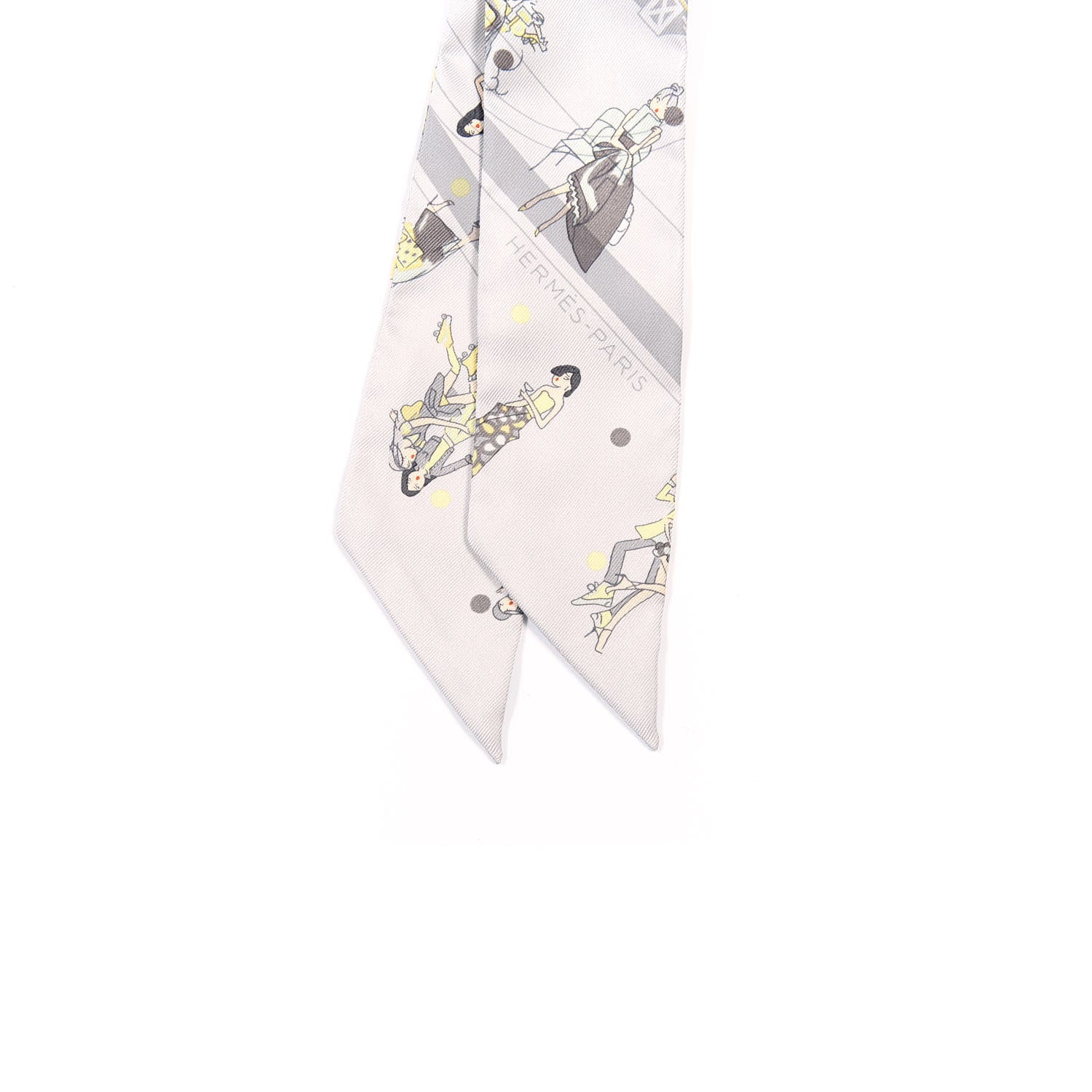 Hermes Silk Ex-Libris Les Parisie Twilly Gris Perle Jaune Soufre 3 of 4