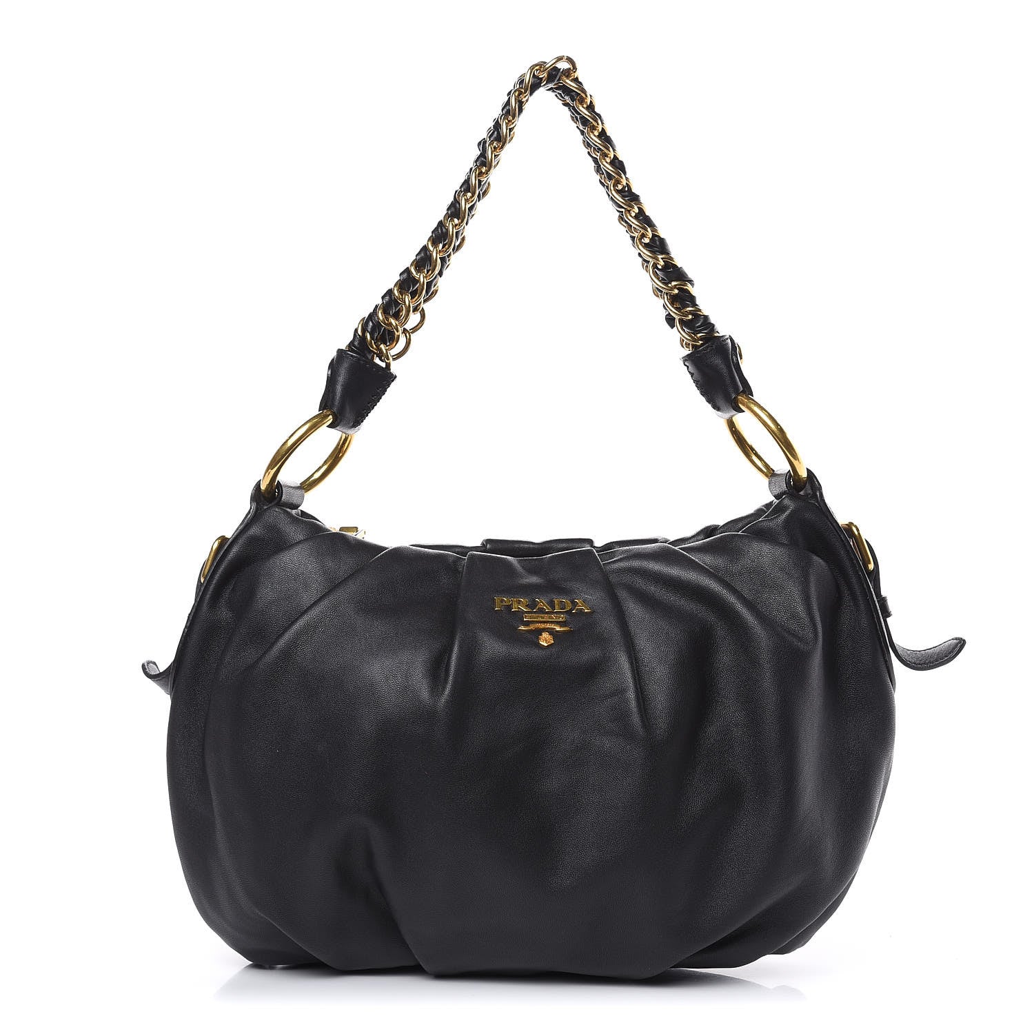 Prada Soft Calf Pleated Hobo Black 1 of 9