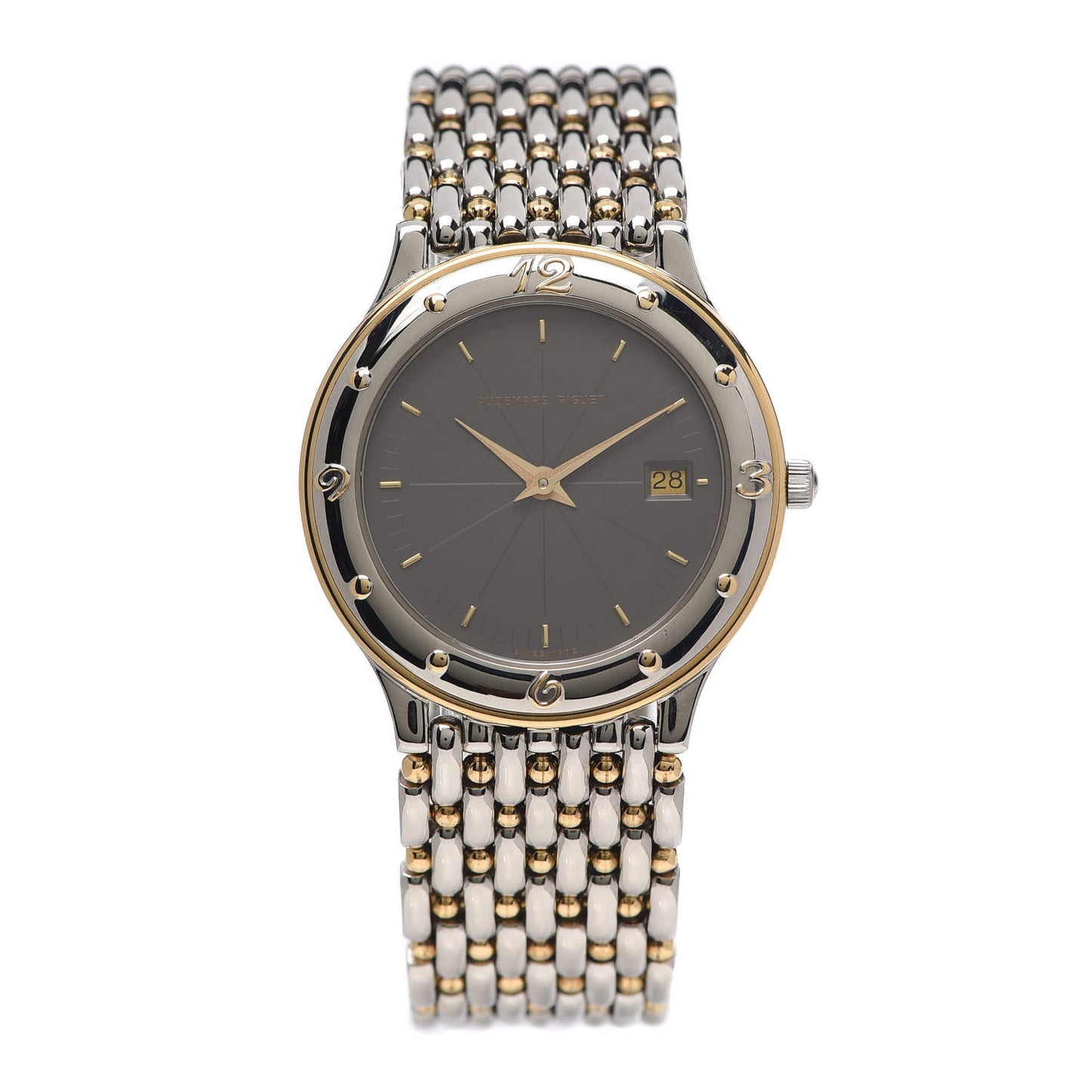Stainless Steel 18K Yellow Gold 33mm Meridian Quartz Watch Grey