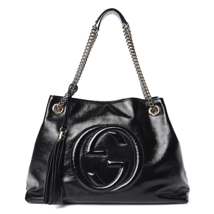 Gucci Patent Medium Soho Chain Shoulder Bag Black 1 of 9