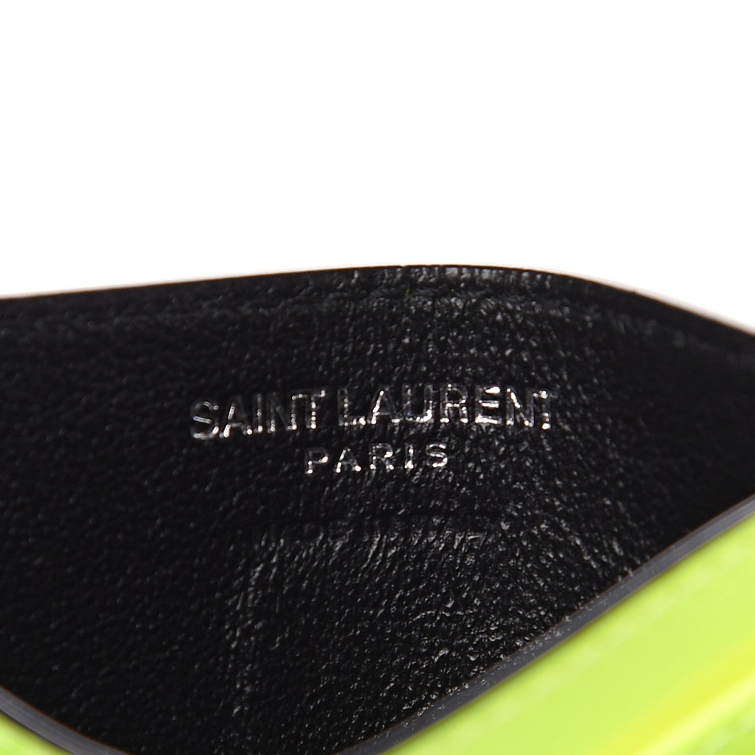 Saint Laurent Patent Grain De Poudre Matelasse Chevron Monogram Credit Card Case Neon Yellow 5 of 7