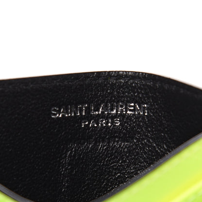 Saint Laurent Patent Grain De Poudre Matelasse Chevron Monogram Credit Card Case Neon Yellow 5 of 7