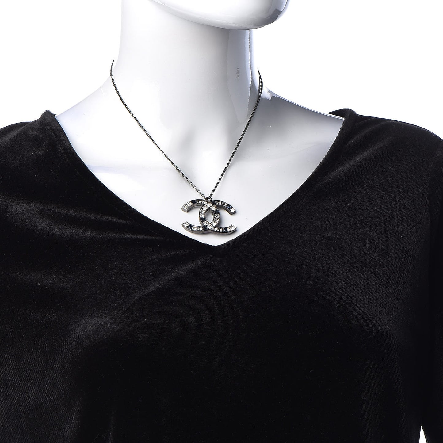 Ruthenium Baguette Crystal CC Necklace Blue White