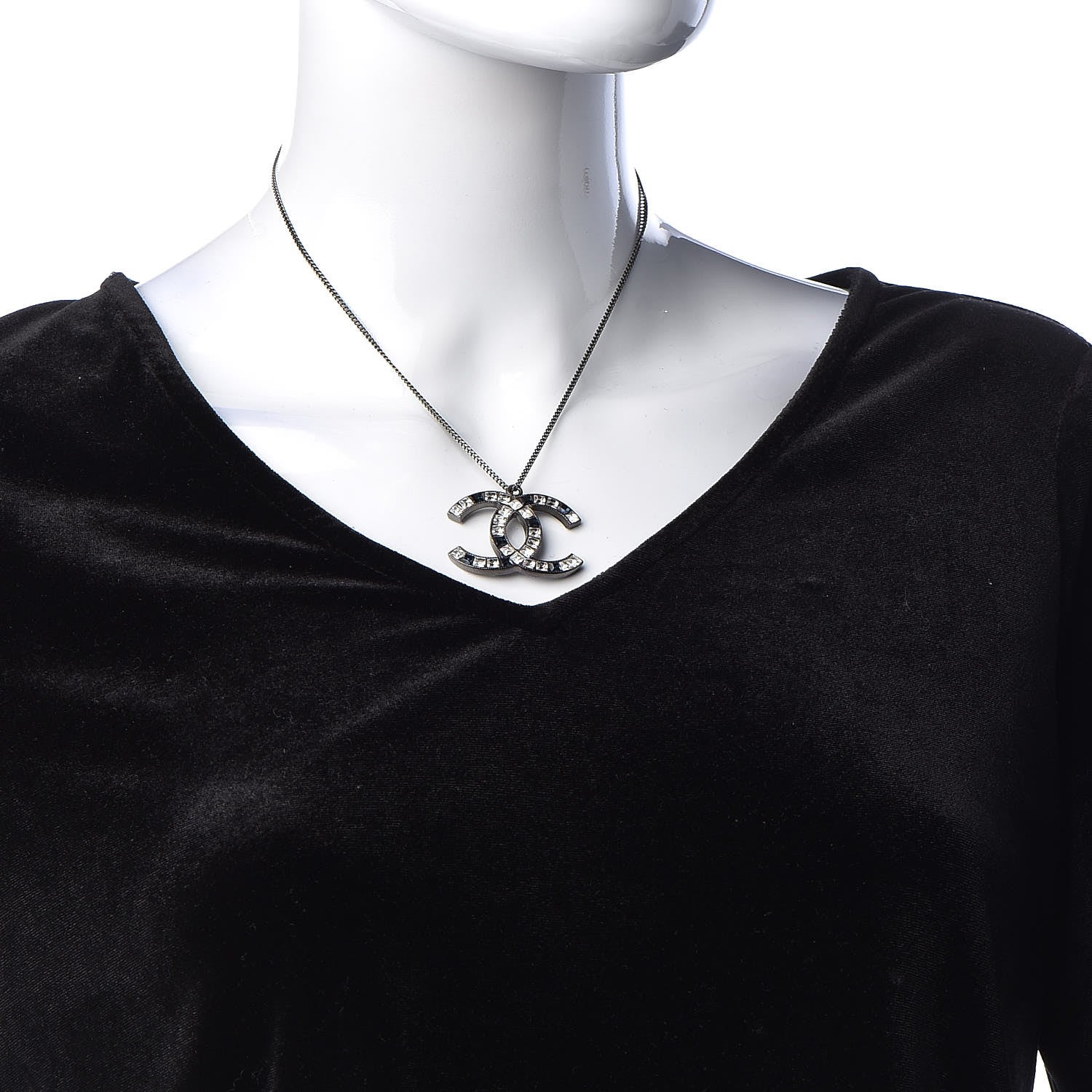 Chanel Ruthenium Baguette Crystal CC Necklace Blue White 2 of 6