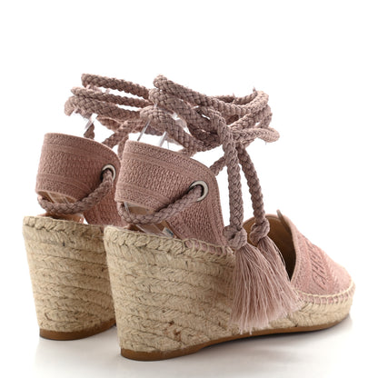 Christian Dior Canvas Embroidered Granville Ankle Tie Espadrille Wedges 38 Pink 4 of 8
