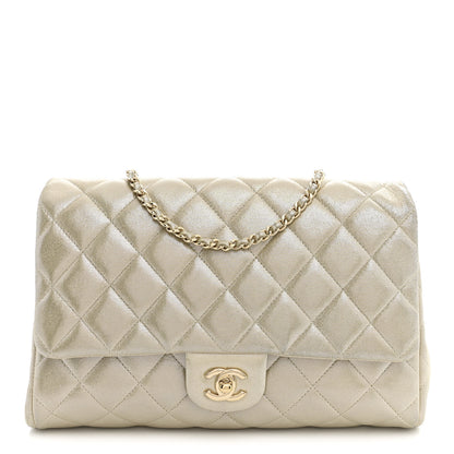 Chanel Iridescent Calfskin Quilted Clutch With Chain Flap Light Gold 1 of 10