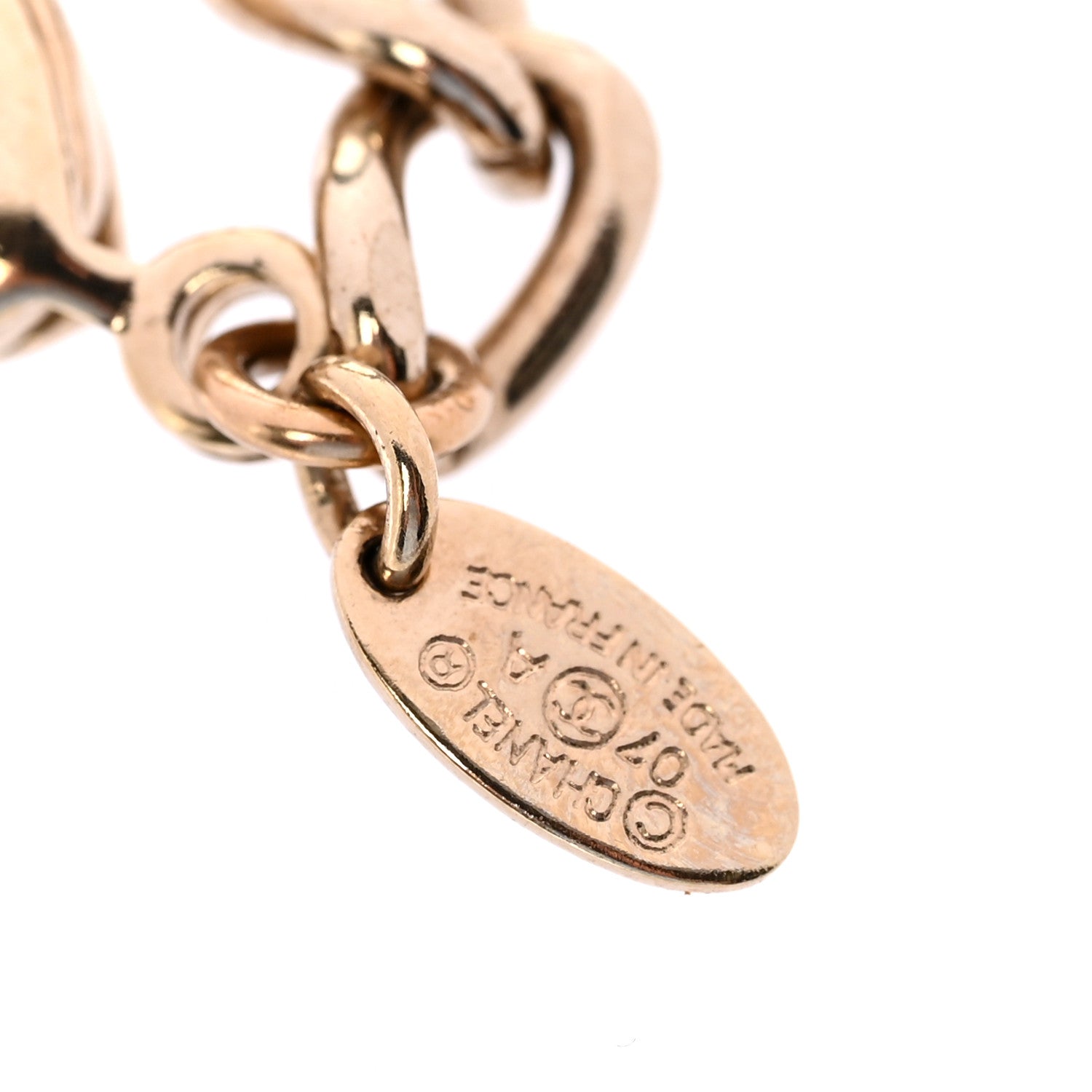 Chanel Enamel Crystal Pearl CC Lucky Charms Bracelet Gold White 4 of 5