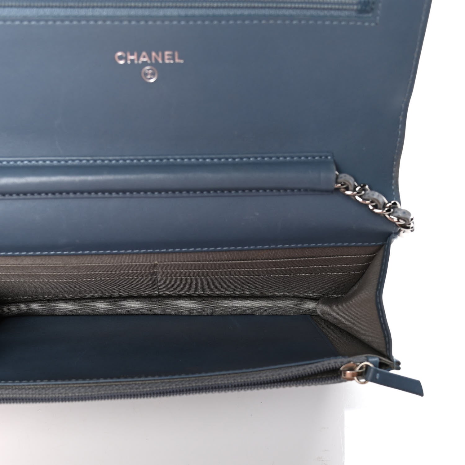 Chanel Caviar Timeless CC Wallet On Chain WOC Light Blue 4 of 4