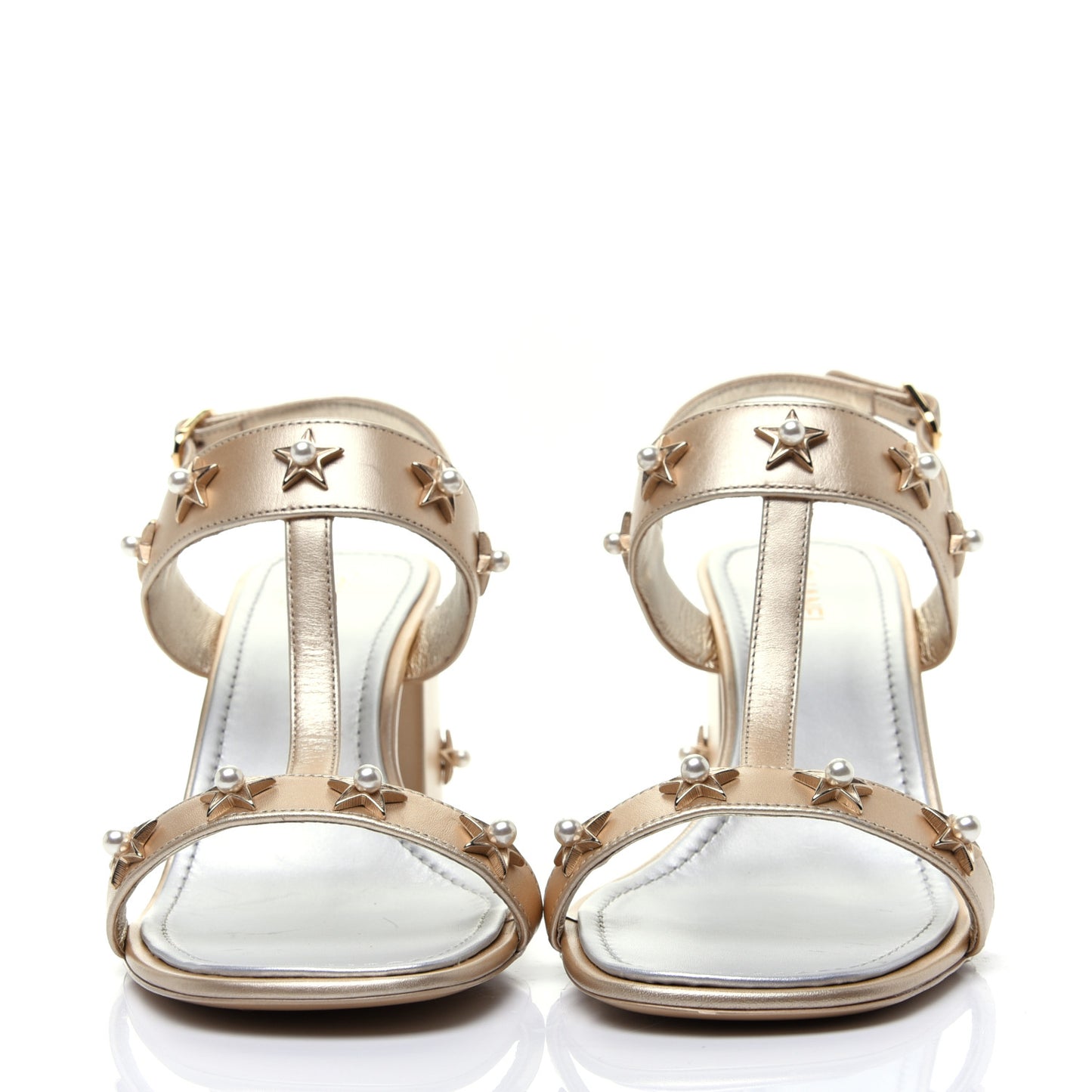Iridescent Calfskin Pearl Stars Sandals 39 Light Gold