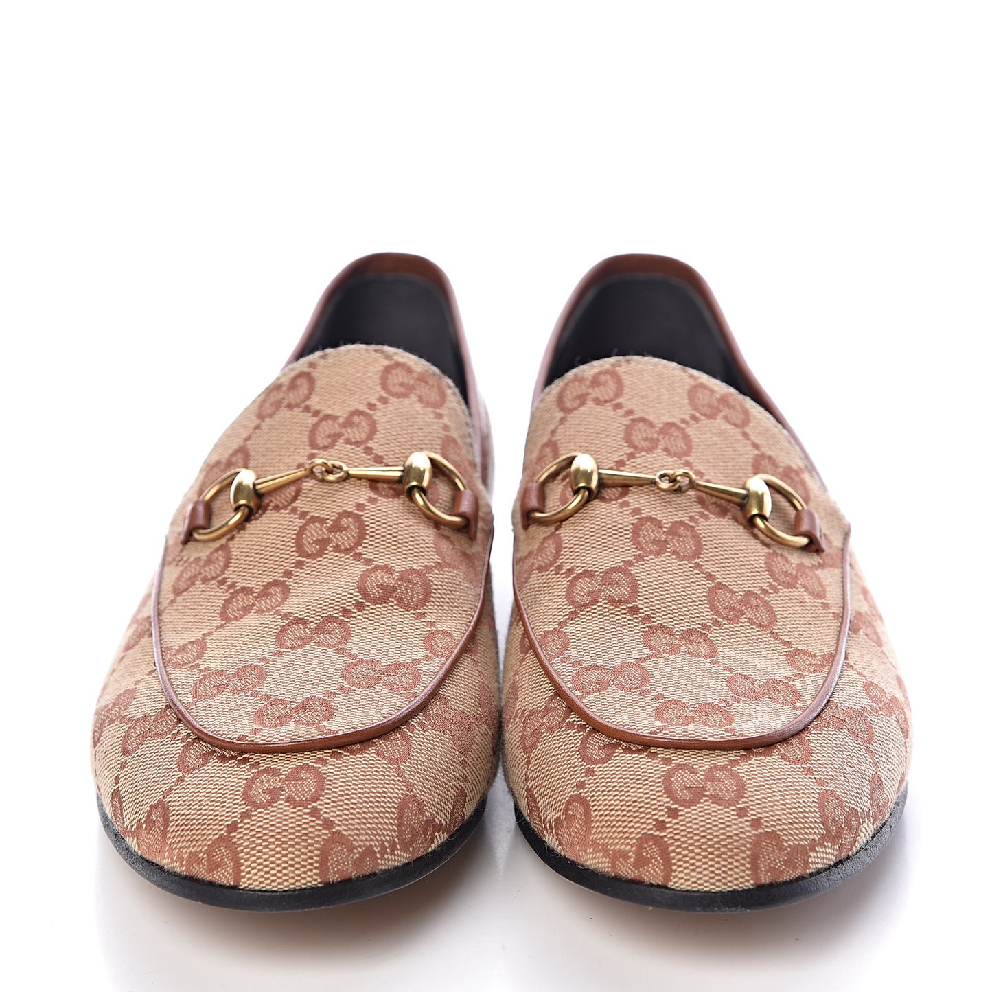 Canvas GG Monogram Horsebit Womens Jordaan Loafers 40 Beige Ruggine Rust