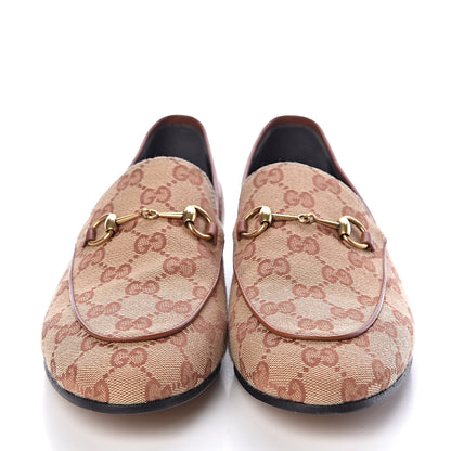 Gucci Canvas GG Monogram Horsebit Womens Jordaan Loafers 40 Beige Ruggine Rust 2 of 7