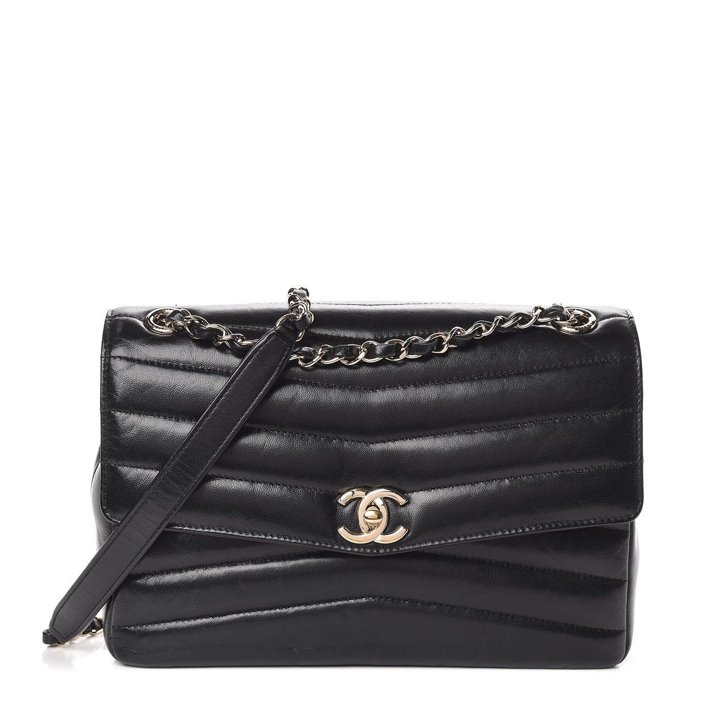 Shiny Lambskin Chevron Quilted Miroir Black