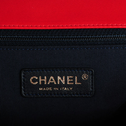 Chanel Lambskin Embossed Large Boy Cube Flap Red White 6 of 9