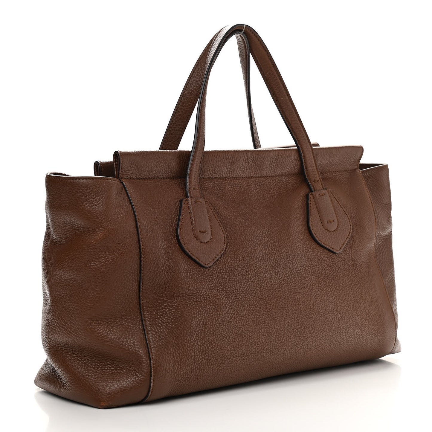 Pebbled Calfskin Large Lady Tassel Top Handle Bag Brown