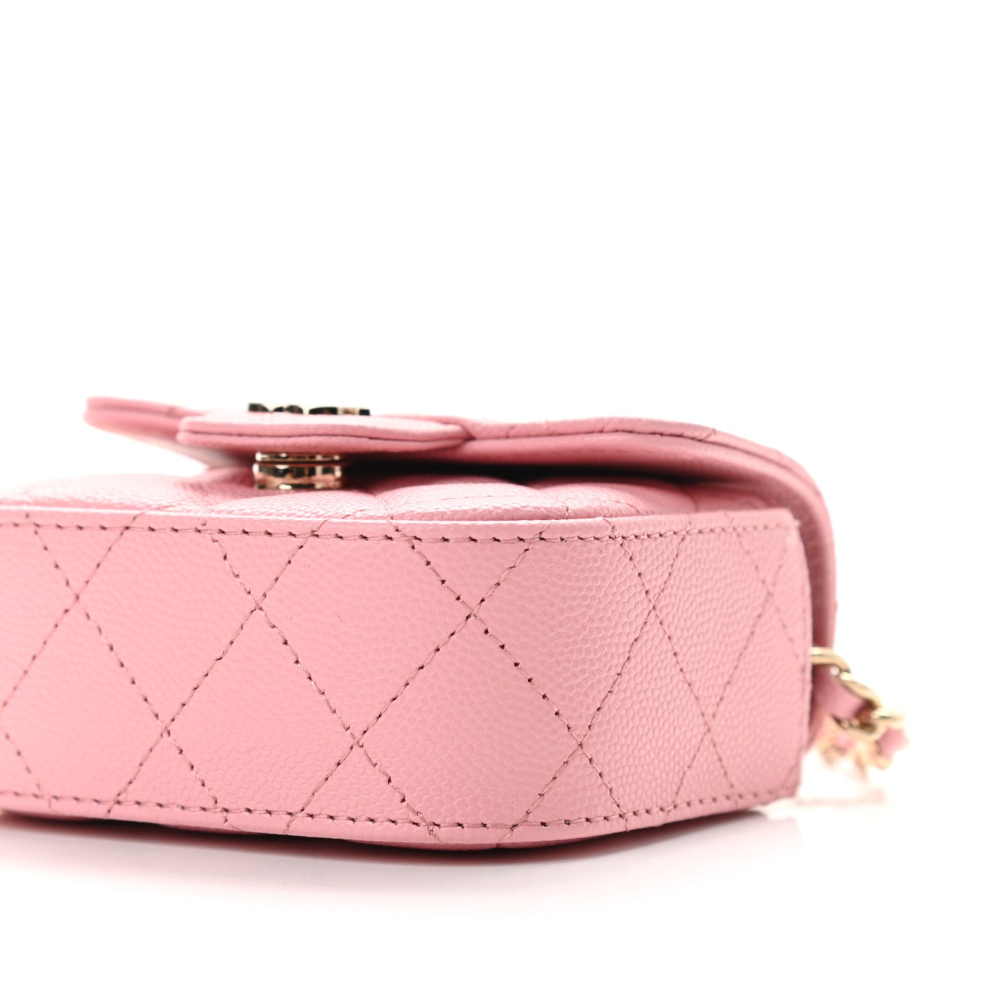 Caviar Quilted Mini Clutch With Chain Pink