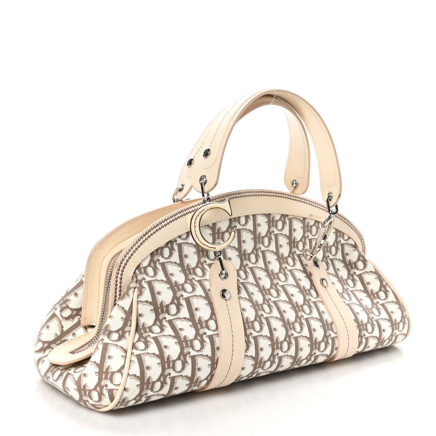 Christian Dior Monogram Vintage Flowers Frame Satchel Beige 3 of 13
