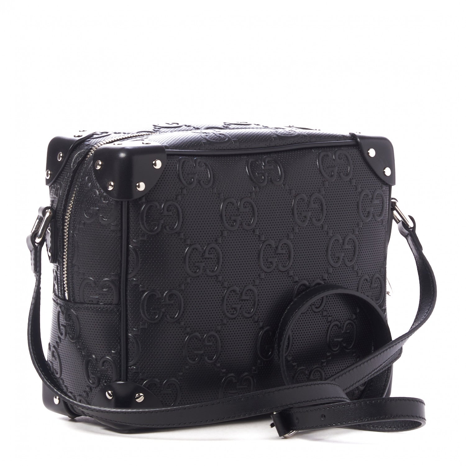 Gucci Calfskin GG Tennis Embossed Square Messenger Bag Black 2 of 8