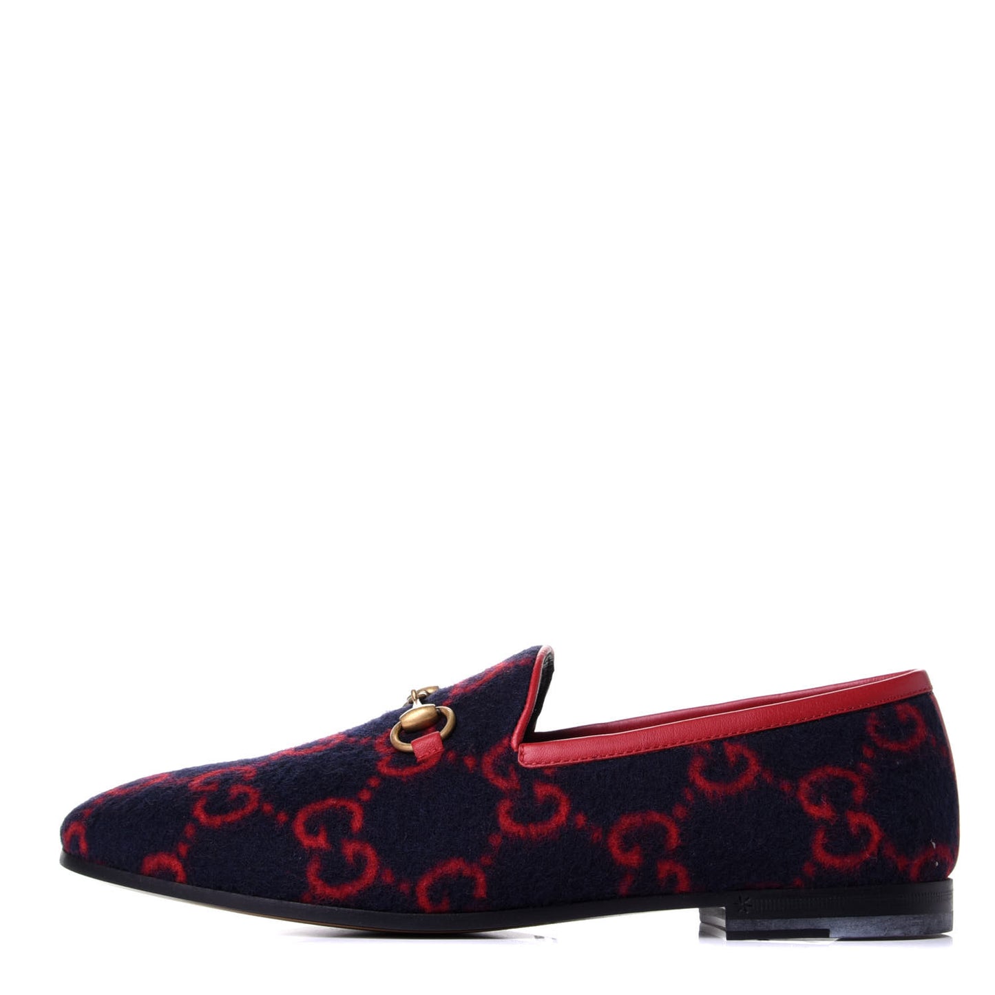 Covered Wool GG Monogram Horsebit Womens Jordaan Loafers 37 Blue Red
